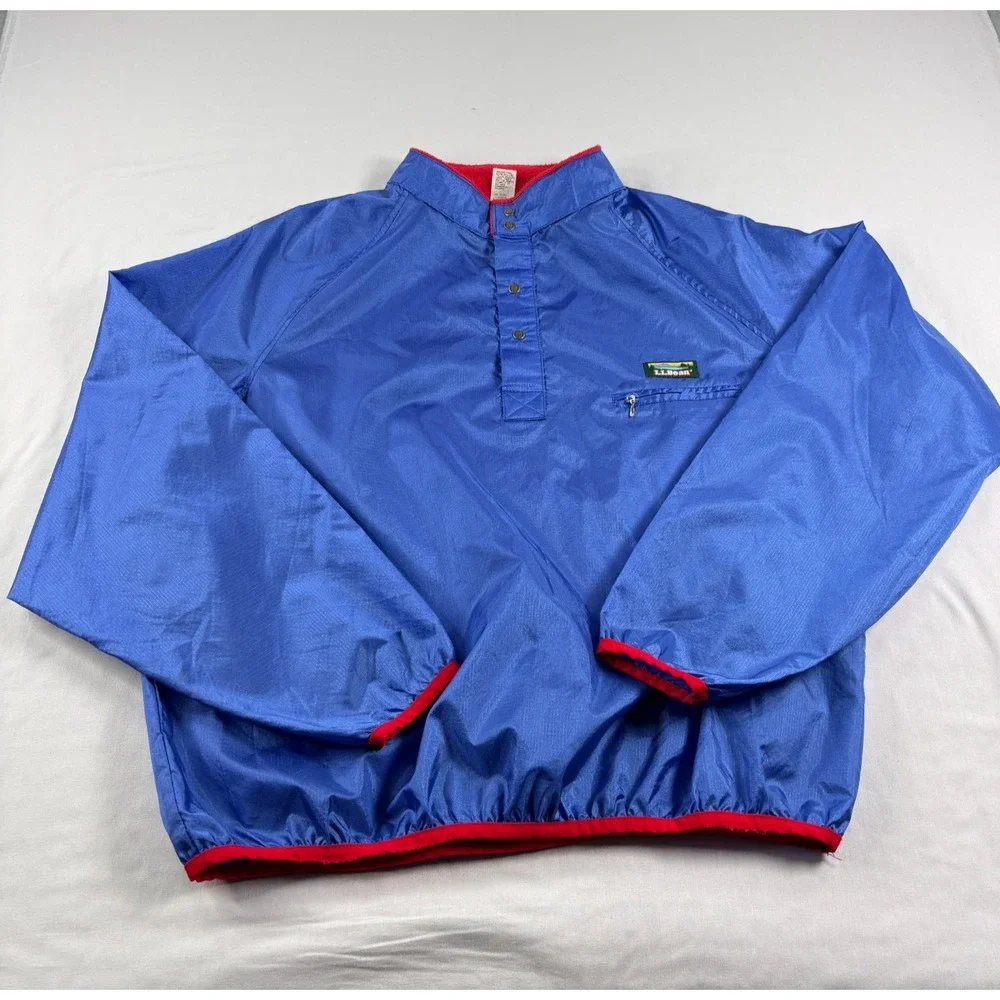 Vintage LL Bean Jacket Mens XL Blue Windbreaker Popover Snap Up Pullover USA 90s